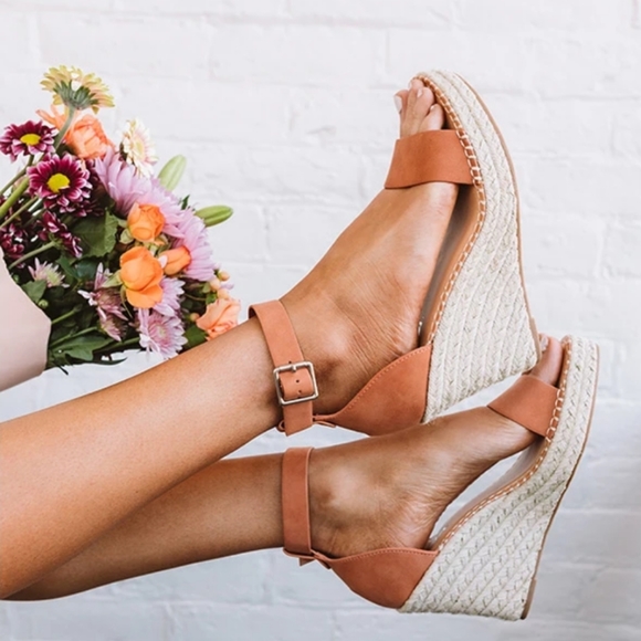 Fabutiq Shoes - Peach Espadrille Wedge Sandal